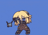アニメキャラ,銃,金髪,ガングラ,ドローン,chibi,SDキャラ,戦闘ポーズ,青背景