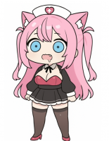 ピンク髪,看護師帽,猫耳,ツインテール,アニメキャラ,デフォルメ,驚き顔,ミニスカート