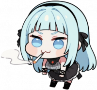 アニメキャラ,チビキャラ,タバコ,黒いドレス,水色の髪