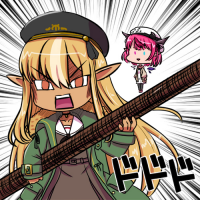 エルフ,金髪,帽子,棒,怒り,ドドド,擬音,女の子,二人