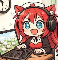 アニメ,猫耳,メイド,赤髪,ヘッドフォン,パソコン,ゲーム,デフォルメ,女の子,アイコン