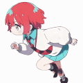 アニメ,キャラクター,走る,赤髪,パーカー,スカート