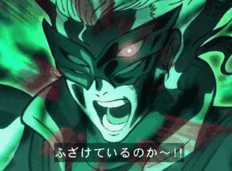 アニメ,叫んでいる,緑色,ヒーロー,仮面,エフェクト,ふざけているのか～!!,ワンパンマン