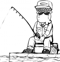釣り,キャラクター,帽子,サングラス,線画,座る,川,フィッシング