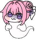 幽霊,ピンク髪,可愛い,リボン,紫色の目,キャラクター,ちびキャラ