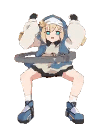 アニメキャラクター,フード付き,青い服,女の子,フラフープ,躍動感,ショートヘア