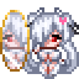 ピクセルアート,アニメキャラ,白髪,ピンクのアクセサリー,ドット絵