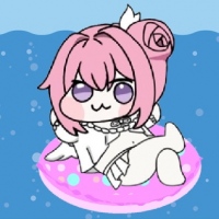 アニメキャラクター,ピンク髪,浮き輪,海