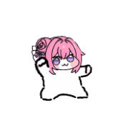 ゆるキャラ,ピンク髪,バラの髪飾り,アニメ風,紫色の目,デフォルメ