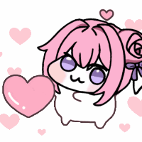 ピンク髪,ハート,アニメ風,かわいい,デフォルメ,キャラクター,紫色の目,もふもふ